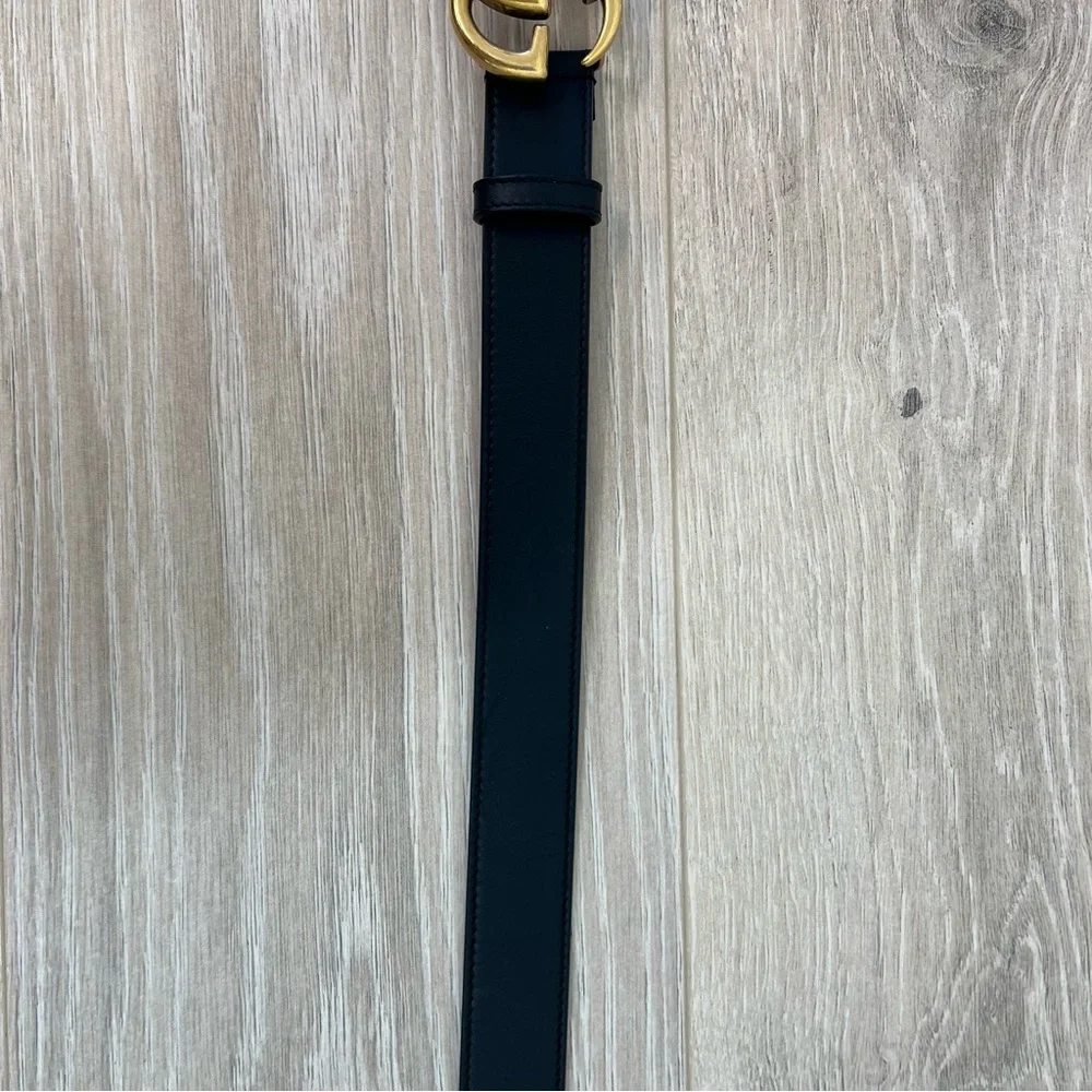 Gucci Authentic Black GG Marmont Thin Belt